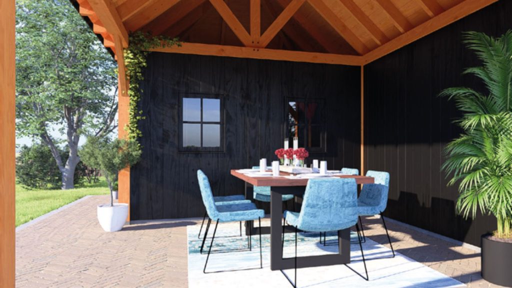 tuinhuis met overkapping met zitplek
